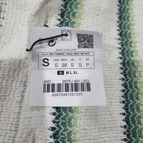 Zara Men's Short Sleeve Shirt Size Small Button Striped Cotton,beige And Green. - Picture 5 of 11